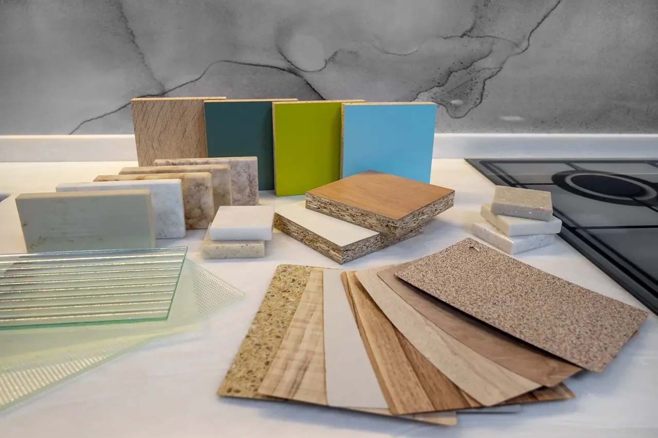 general contractor showcasing kitchen countertops samples